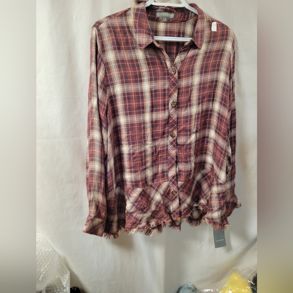 Wit & Wisdom NWT Size 1X Ladies Long Sleeve Buttin Down Apple‎ Butter Plaid